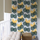 Papel De Parede Folhas Verdes Escuro E Amarelo-60x300cm