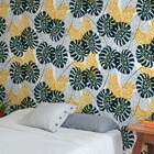 Papel De Parede Folhas Verdes Escuro E Amarelo-60x300cm