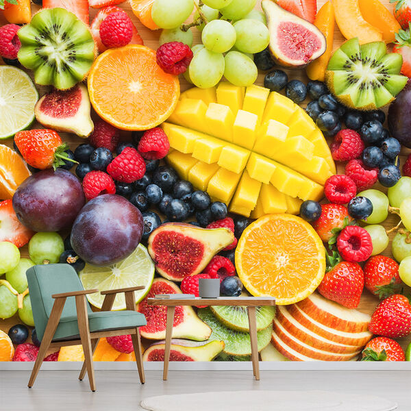 Papel De Parede Frutas Suco Saúde Cozinha Sala Adesivo - 154p