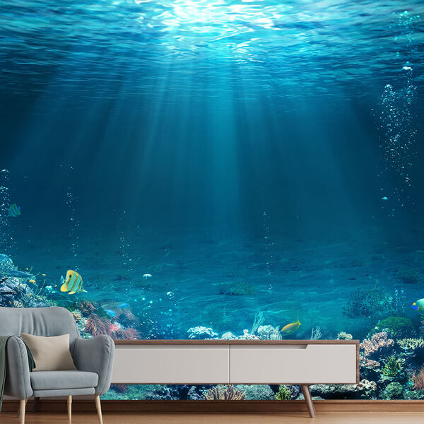 Papel De Parede Fundo Do Mar Natureza Peixes Sala Adesivo - 1