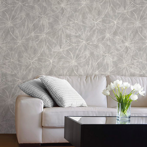 Papel De Parede Fusion Concreto Floral Cinza E Rose Fusion A2