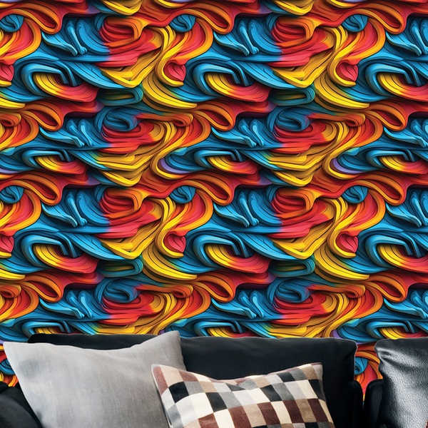 Papel De Parede Gamer 3d Arte Auto Adesiva Ondas Abstratas De