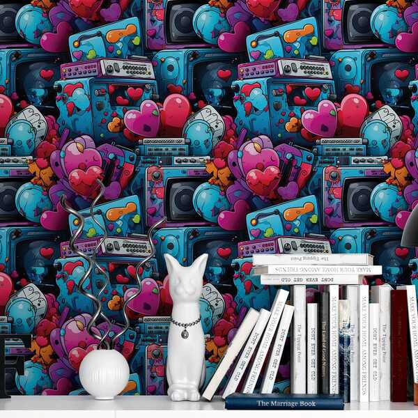 Papel De Parede Gamer 3d Arte Pintura Coraçao Rosa Estilo Gra