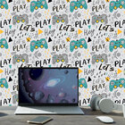 Papel De Parede Gamer Controles Bora Jogar Fundo Claro 3,50m