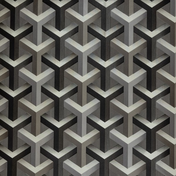 Papel De Parede Geométrico 3d Preto E Prata