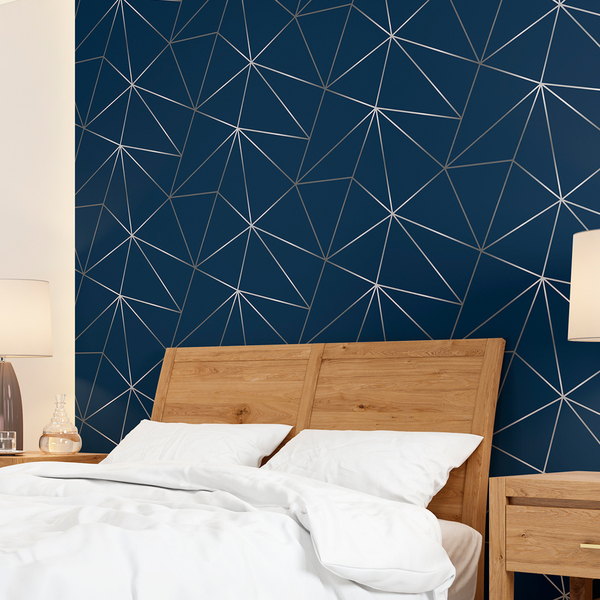 Papel De Parede Geométrico Azul Petróleo Auto Colante 3m