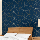 Papel De Parede Geométrico Azul Petróleo Gold Para Sala 12m