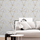 Papel De Parede Geométrico Cinza Fio Gold Auto Colante 6m