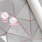 Papel De Parede Geométrico Cinza Fio Rosê Lavável 12m