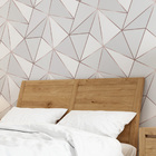 Papel De Parede Geométrico Cinza Fio Rosê Lavável 15m