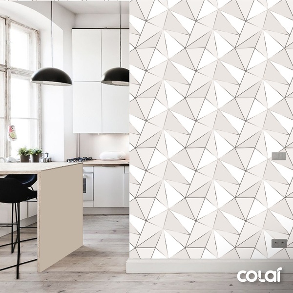 Papel De Parede Geométrico Cinza Quarto Auto Colante 9m