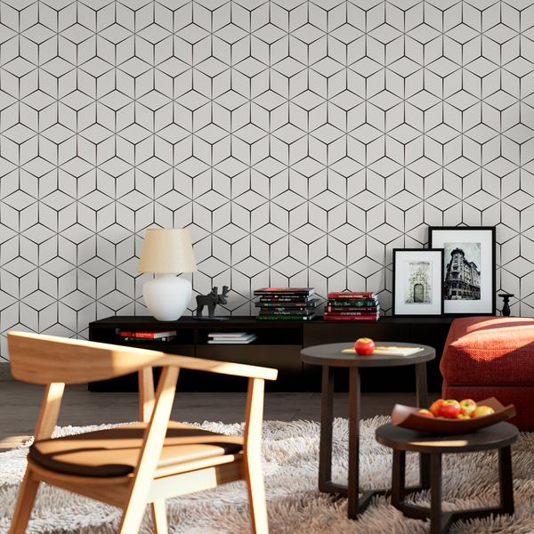 Papel De Parede Geomêtrico Cubos Contorno-60x300cm