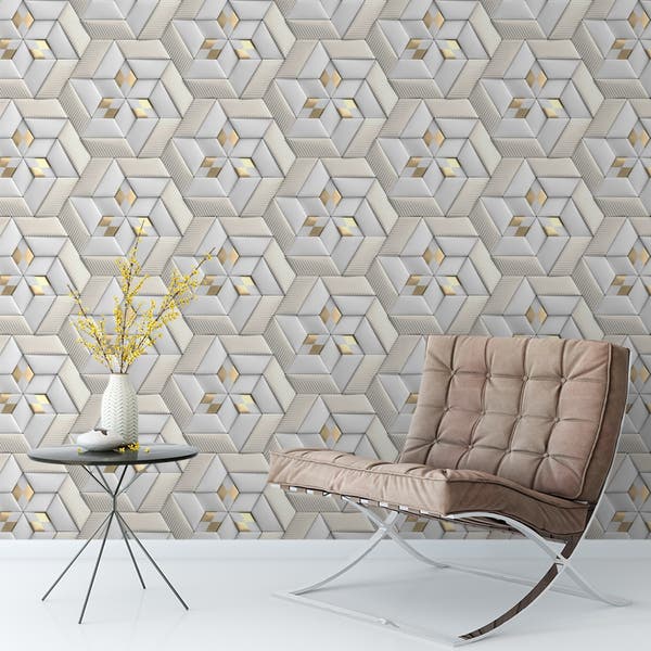 Papel De Parede Geométrico Em Tons De Cinza E Amarelo 3,50m | Leroy Merlin