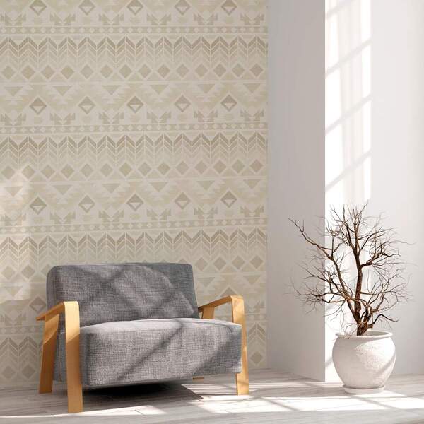 Papel De Parede Geomêtrico Etnico Tons De Bege-60x300cm