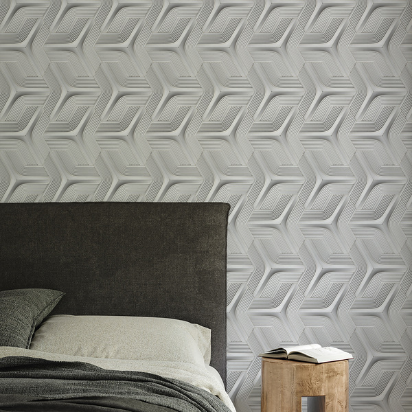 Papel De Parede Geométrico Gold 3d Branco Lavável Sala 3mt