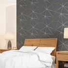 Papel De Parede Geométrico Grafite Fio Gold Auto Colante 6m