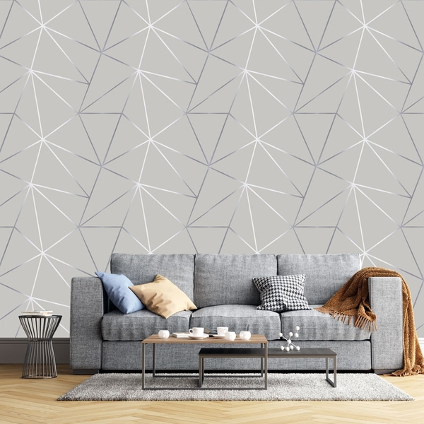 Papel De Parede Geométrico Mescla Silver Para Quarto E Sala