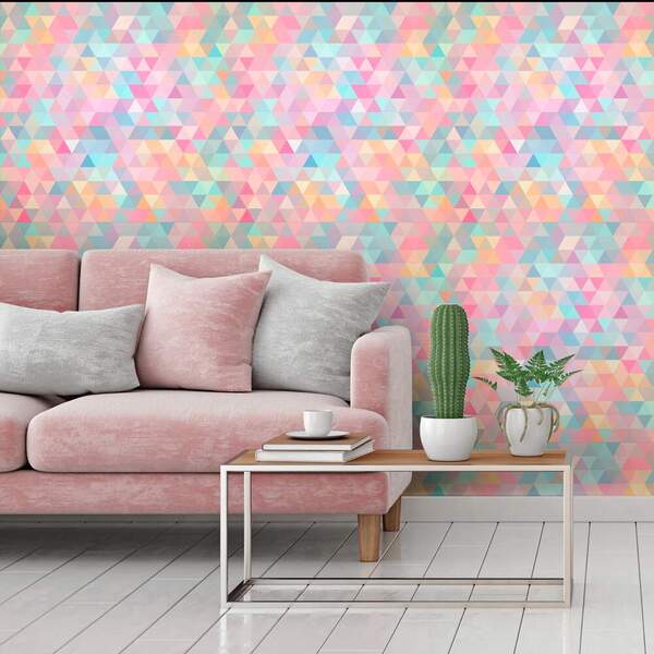 Papel De Parede Geomêtrico Mosaico Colorido Rosa-60x300cm