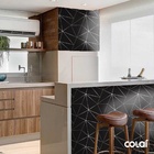 Papel De Parede Geométrico Negro Fio Silver Auto Colante 12m