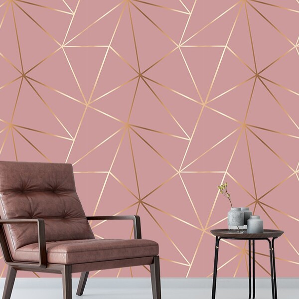 Papel De Parede Geométrico Para Sala Quarto Lavável Gold Carm