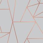 Papel De Parede Geométrico Premium Cinza Com Rose Gold