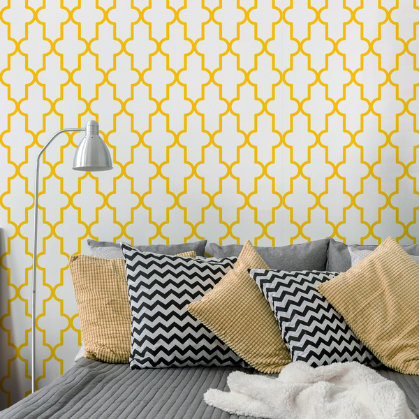 Papel De Parede Geomêtrico Retro Amarelo E Branco-60x300cm