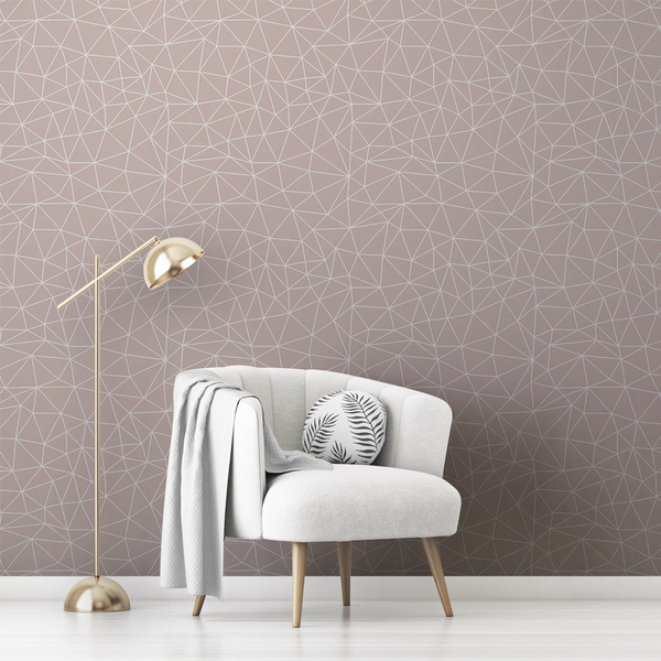 Papel De Parede Geométrico Rosa Chá Fio Branco Lavável 9m