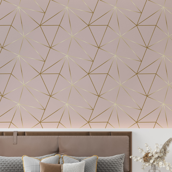 Papel De Parede Geométrico Rosê Gold Ouro Auto Colante 18m
