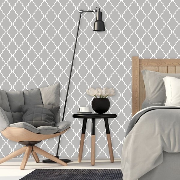 Papel De Parede Geométrico Treliça Branco E Cinza