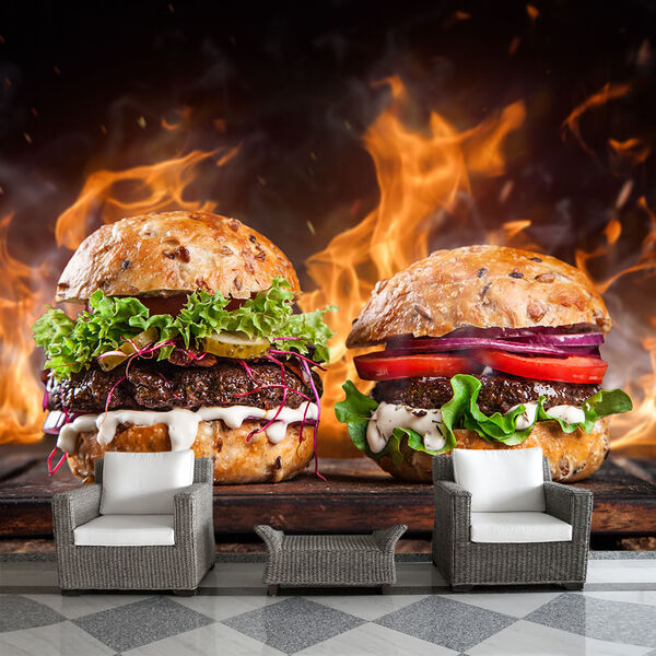 Papel De Parede Hamburguer Hamburgueria Sala Adesivo - 225pcm