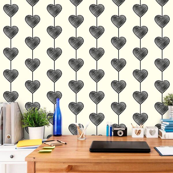 Papel De Parede Heart Curtain Black - 0 50 X 2 50 Metros