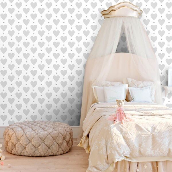 Papel De Parede Heart Point Gray - 0 50 X 2 50 Metros