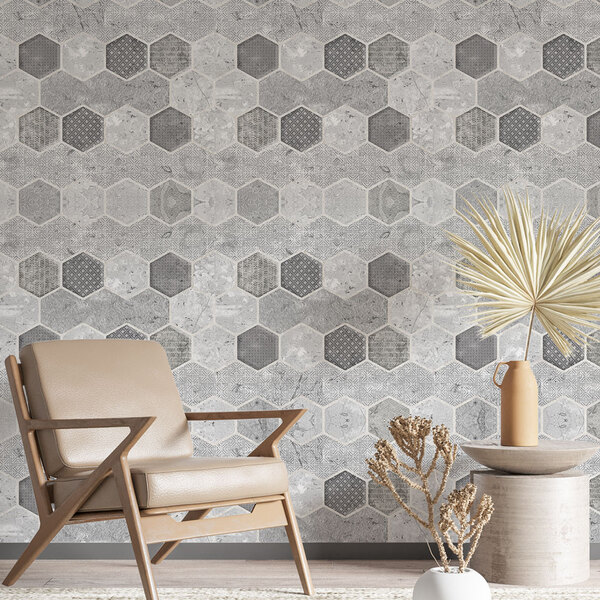 Papel De Parede Hexagonal Cinza-60x300cm | Leroy Merlin