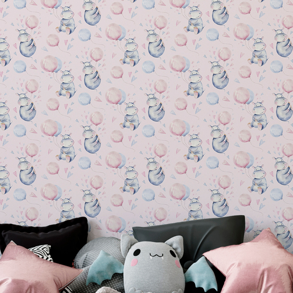 Papel De Parede Hipopotamo Roxo Infantil Decorado Lavavel Aqu