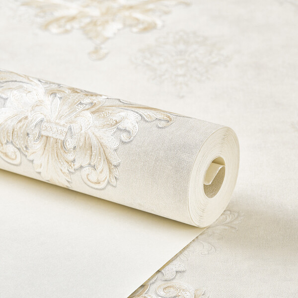 Papel De Parede Importado  Arabesco Dourado Com Cinza