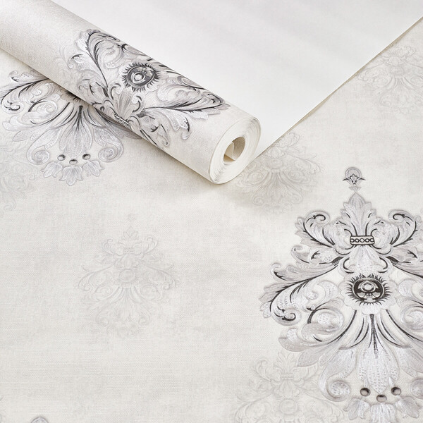 Papel De Parede Importado  Arabesco Prata C/preto