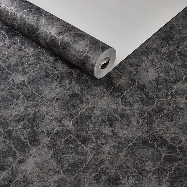 Papel De Parede Importado Geometrico Preto Com Dourado