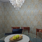 Papel De Parede Importado Arabesco Azul Dourado 10m Cola