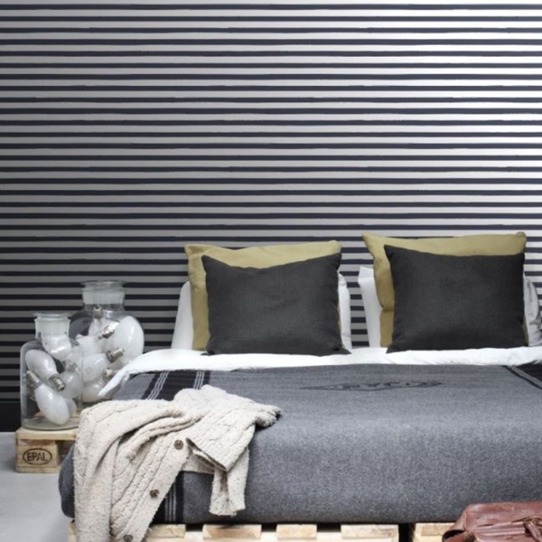 Papel De Parede Importado Azul e Branco Listrado Quarto 4m²