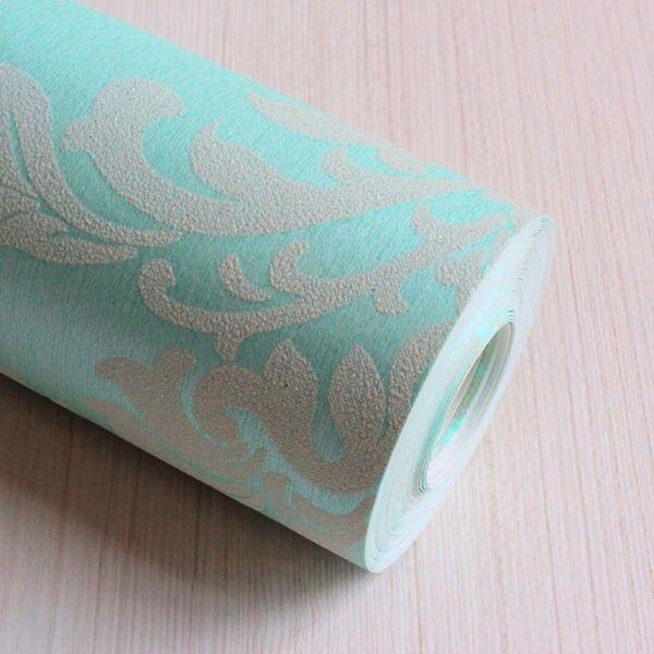 Papel De Parede Importado Azul Tiffany Em Arabesco