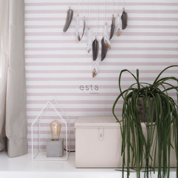 Papel De Parede Importado Branco e Rosa Listrado Quarto 4m²