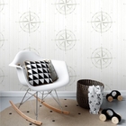 Papel De Parede Importado Branco Estampa de Bússola Quarto 4m²