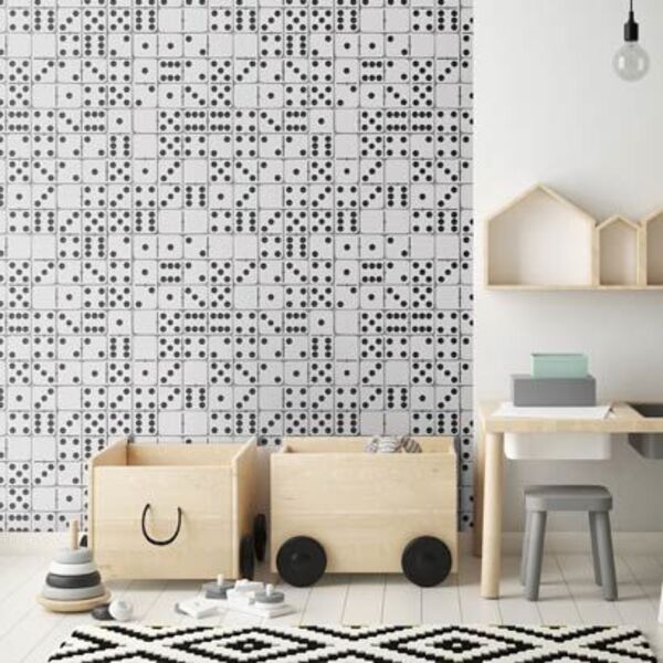 Papel De Parede Importado Estampa Dominó Preto E Branco 4m²