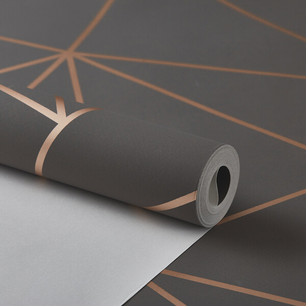 Papel De Parede Importado Geometrico Marrom C/ Cobre