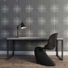 Papel De Parede Importado Preto Estampa de Bússola Quarto 4m²