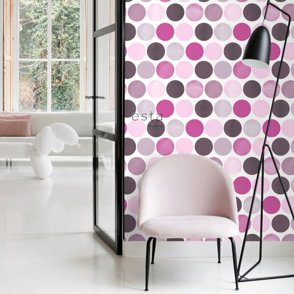 Papel De Parede Importado Rosa Estampado Bolinhas Poá Quarto