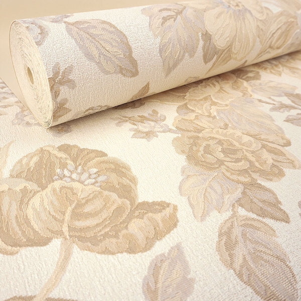 Papel De Parede Importado Vinilico Bege Com Estampa De Flores