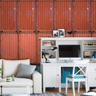 Papel De Parede Industrial Container Vermelho Coral Azul 6m