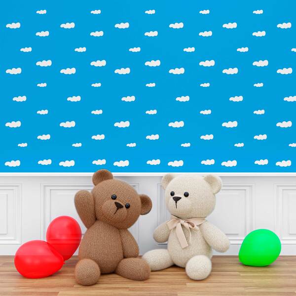 Papel De Parede Infantil Adesivo Nuvem Quarto Menino 3m
