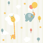 Papel De Parede Infantil Animais Girafa, Elefante E Balões 3